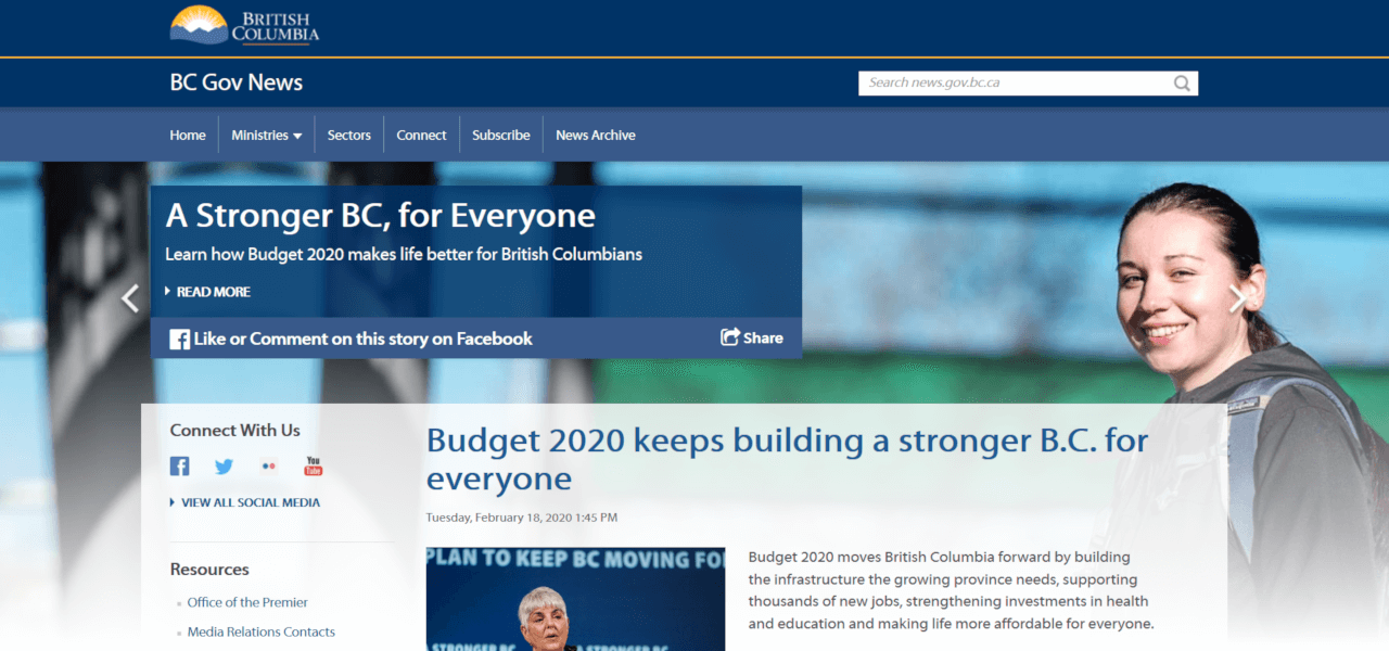 BC Gov Newsの公式サイトTOP