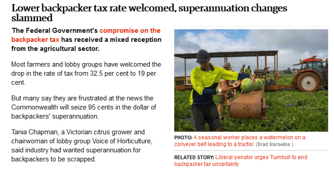 オーストラリアのバックパーカー税ニュース